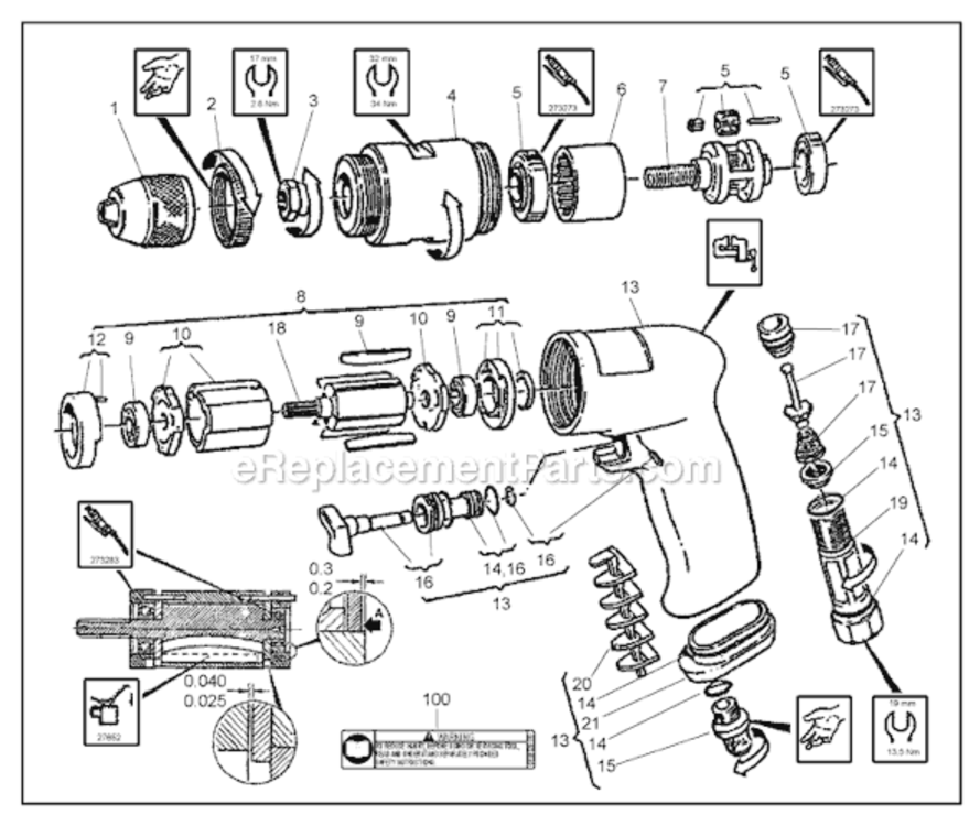 Page A Diagram and Parts List for CP1274 6151941274 Chicago Pneumatic Drill